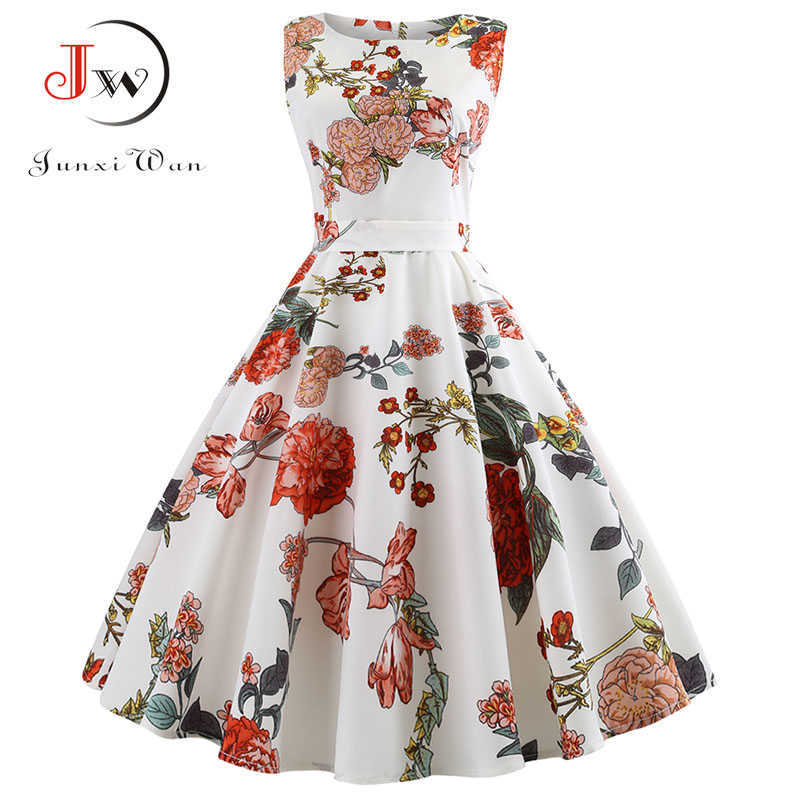 Summer Women Dress Elegant Vintage Floral Tunic Sundress Sexy V Neck Work Office Party Dresses Plus Size Midi Robe Pin Up 210623