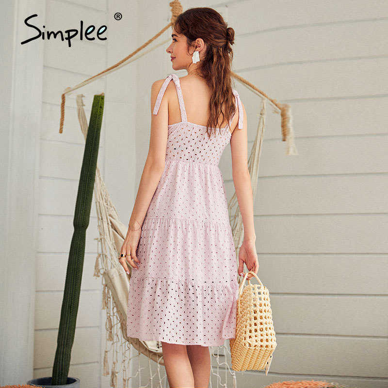 Casual white women summer beach dress Bow-knot spaghetti embroidery female midi dress backless holiday dress vestidos 210721