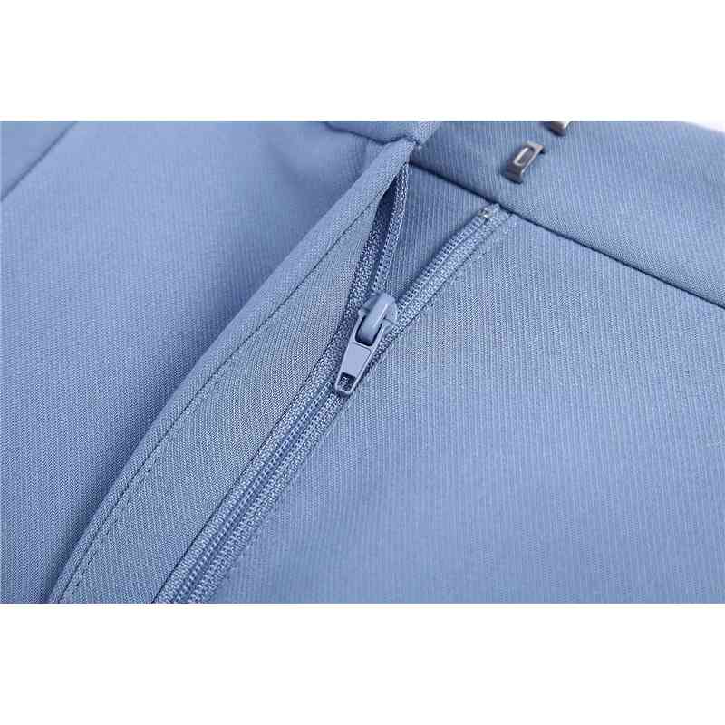 Elegant Women Blue High Waist Pants Fashion Ladies Solid Straight Trousers Causal Female Chic Pocket Long 210430