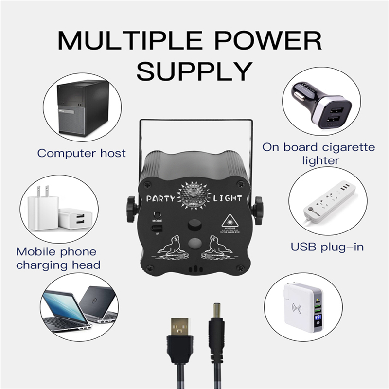 Party Stage Laser Lighting USB Charge Strobe DJ Disco Light Sound Activated Remote Control Projector Lamp for Home Birthday Bar Rave Wedding Christmas