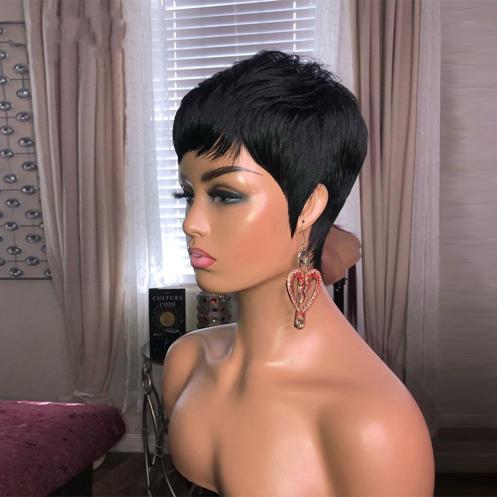 Ombre Blonde Color Short Wavy Bob Pixie Cut Wig Full Machine Made Non Lace Front Human Hair Wigs For Black Woman