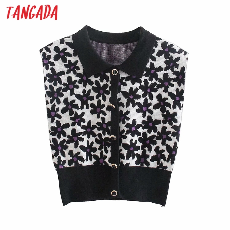 Women Vintage Flower Pattern Knitted Vest Sweater Sleeveless Female Waistcoat Tops 4M16 210416