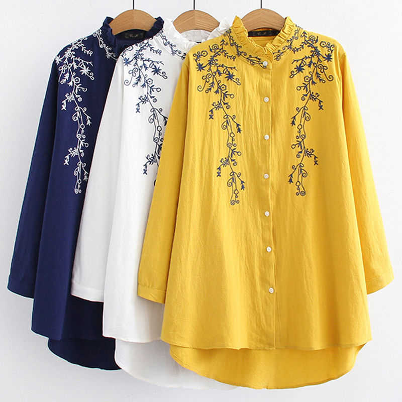 Arrival Autumn Women Long Sleeve Loose Shirts Vintage Embroidery Cotton Linen Stand Collar White Blouse Plus Size Tops D442 210608
Arrival Autumn Women Long Sleeve Loose Shirts Vintage Embroidery Cotton Linen Stand Collar White Blouse Plus Size Tops D442 210608