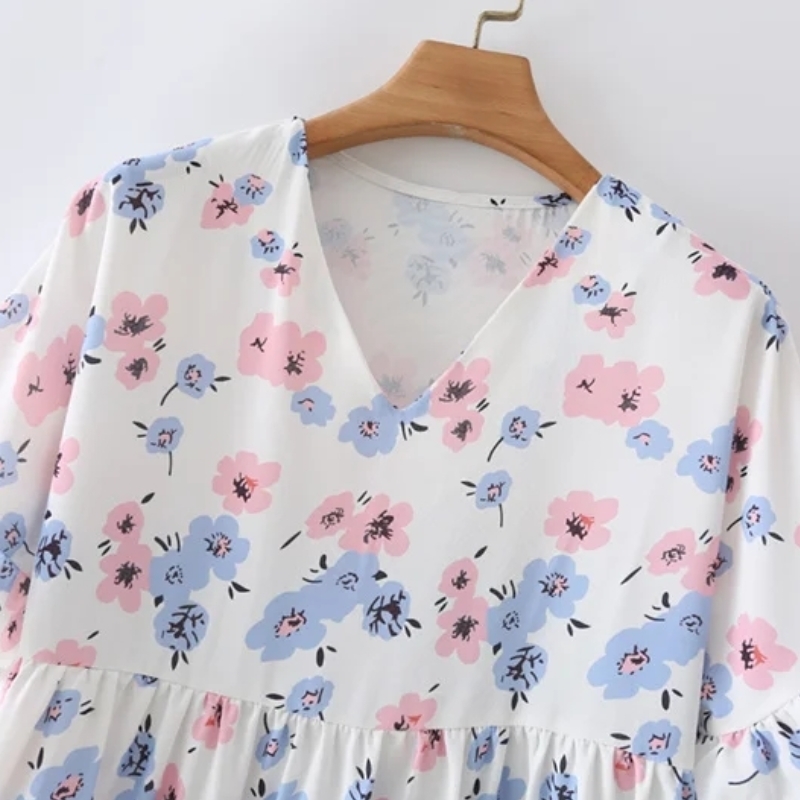 Summer Women Floral Print V Neck Mini Dress Female Butterfly Sleeve Clothes Casual Lady Loose Vestido D7763 210430Z