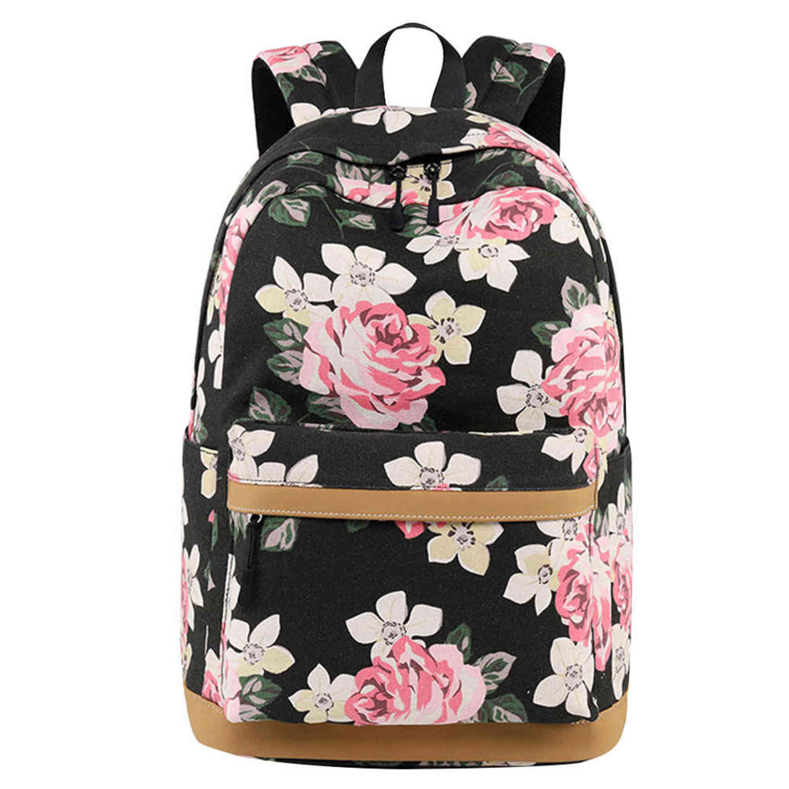 Women Outdoor Travel Fashion Canvas Backpack Book Computer Soft Teens USB Charging Port Girls School Floral Printed Y1105