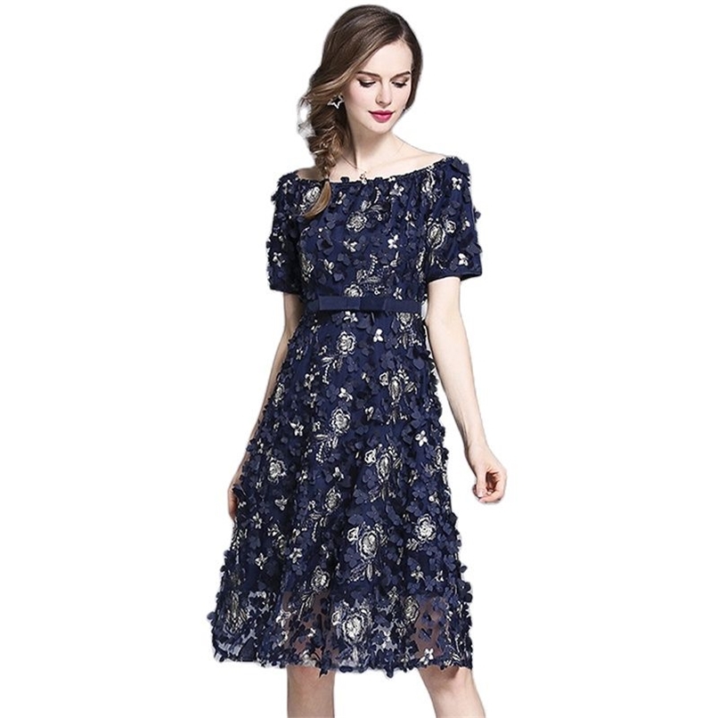 Heavy industry embroidered ladies temperament one-neck dress women summer high-quality women's clothing 210520, The picture color 
Heavy industry embroidered ladies temperament one-neck dress women summer high-quality women's clothing 210520, The picture color