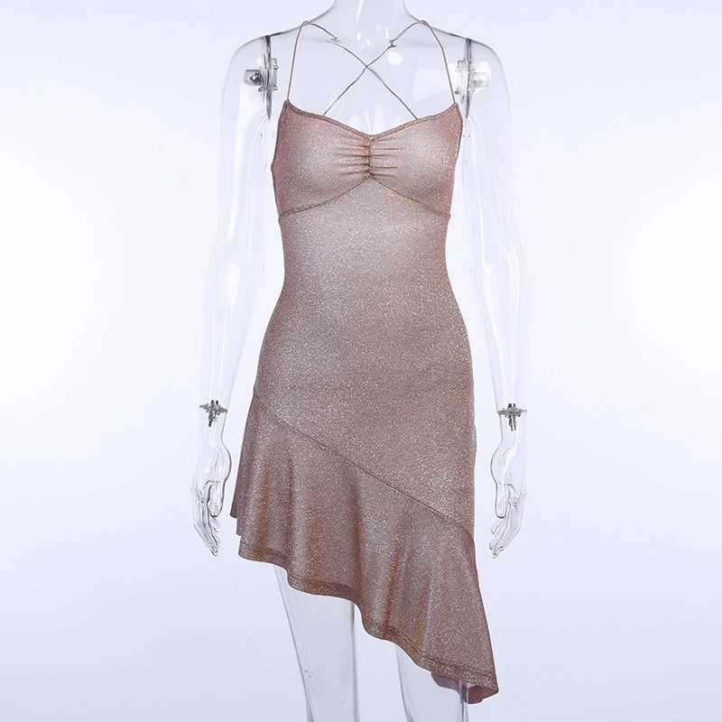 Glitter Dresses for Women Straped Criss-Cross Bandage Backless Mermaid Club Wear Evening Party Sequins 210607