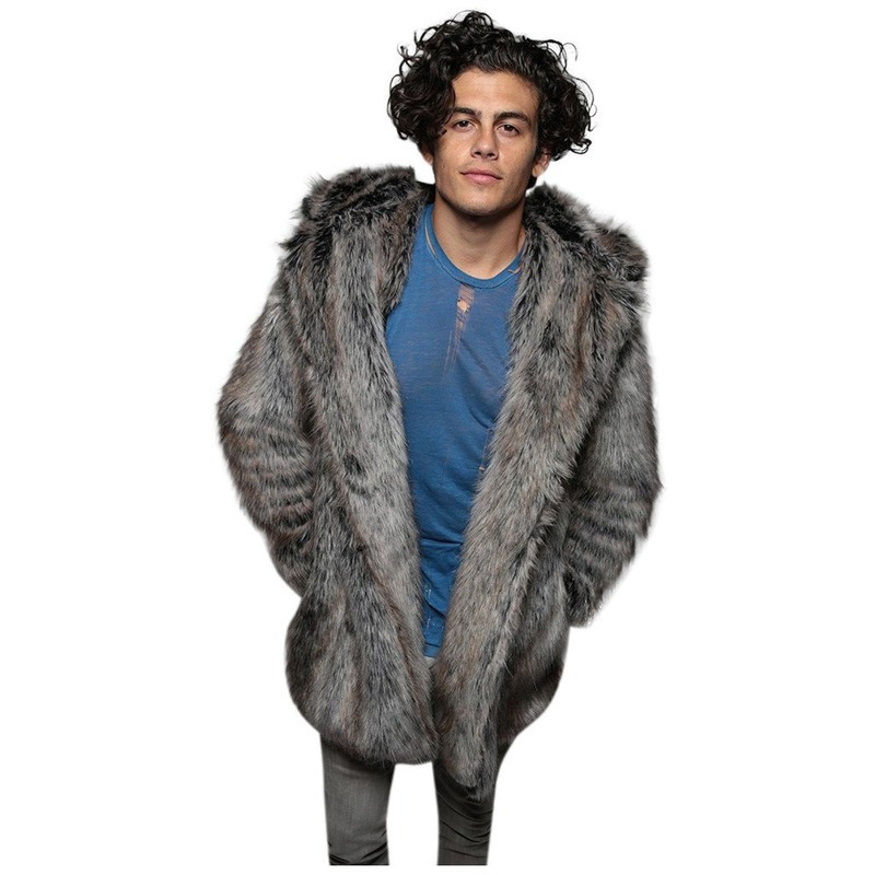 Men Loose Faux Fur Coat Men's Winter Casual Warm Overcoats Men's Long Type Coat Fur Full Sleeve Hooded Ear 220211