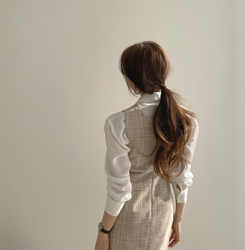 Autumn And Winter Women 2 Piece Dresses Set Single-Breasted Tweed Woolen Vest Elegant Office Ladies White Shirt Suit 210520