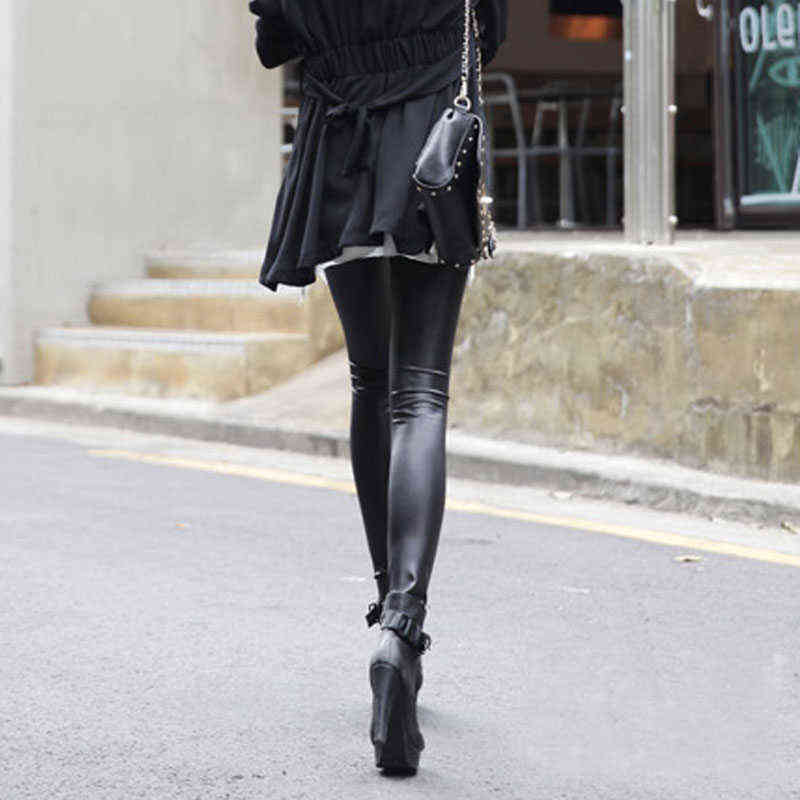 YSDNCHI Winter Leather Leggings Women Pants Elastic High Waist Warm Leggin Thick Velvet Black Push Up 211204
