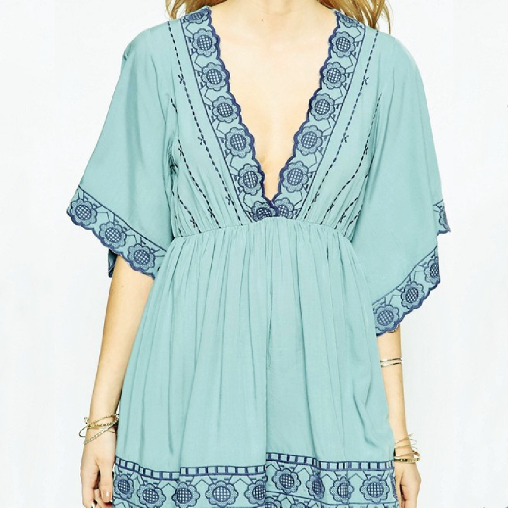 Embroidery Pareo Beach Cover Up Bikini Bathing Suit Swimwear Tunic Dress wear Robe de Plage #Q383 210420