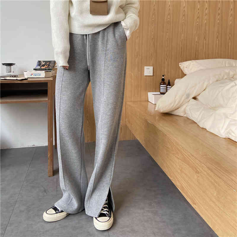 Brief Split Elegant Women Fashion Solid Plus Thick Casual Sportswear Loose-fitting Harem Pants Female Trousers 210421