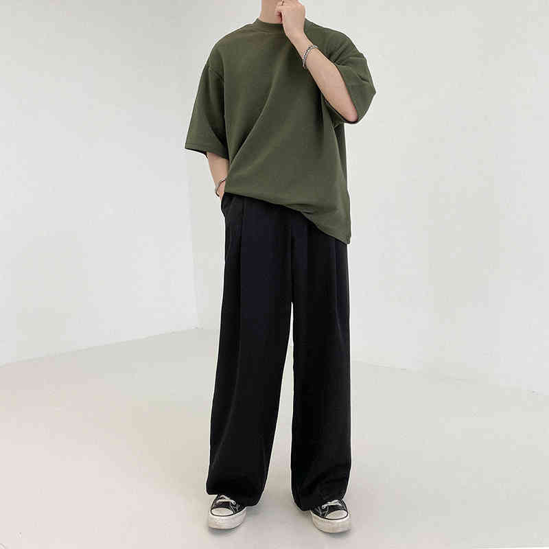 IEFB Chiffon Short Sleeve T-shirt For Men Loose Army Green Tee Summer Trend Korean Fashion Loose Big Size Tops 9Y6980 210524