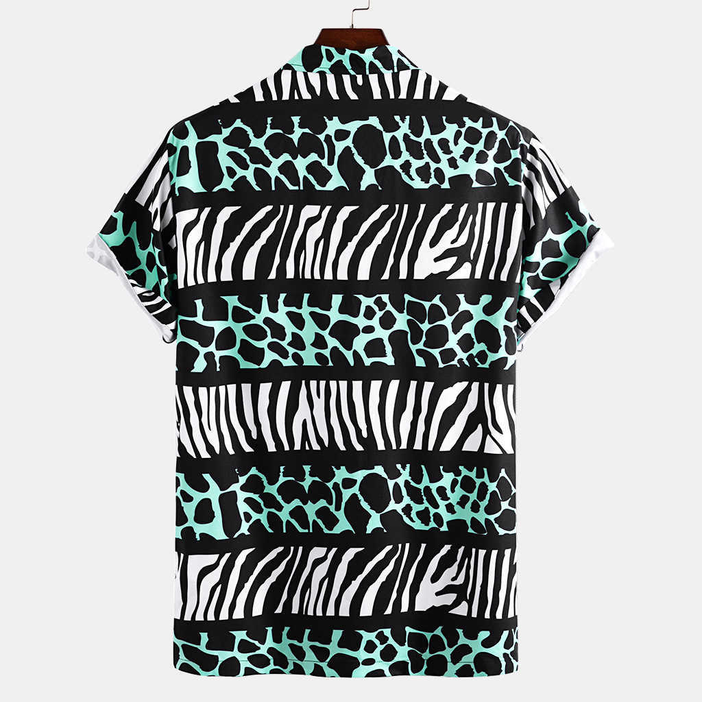 Leopard Shirts Men Beach Hawaiian Casual Holiday Patchwork Mens Shirt Oversized Short Sleeve Camisas Zebra Splice Camisa 210721