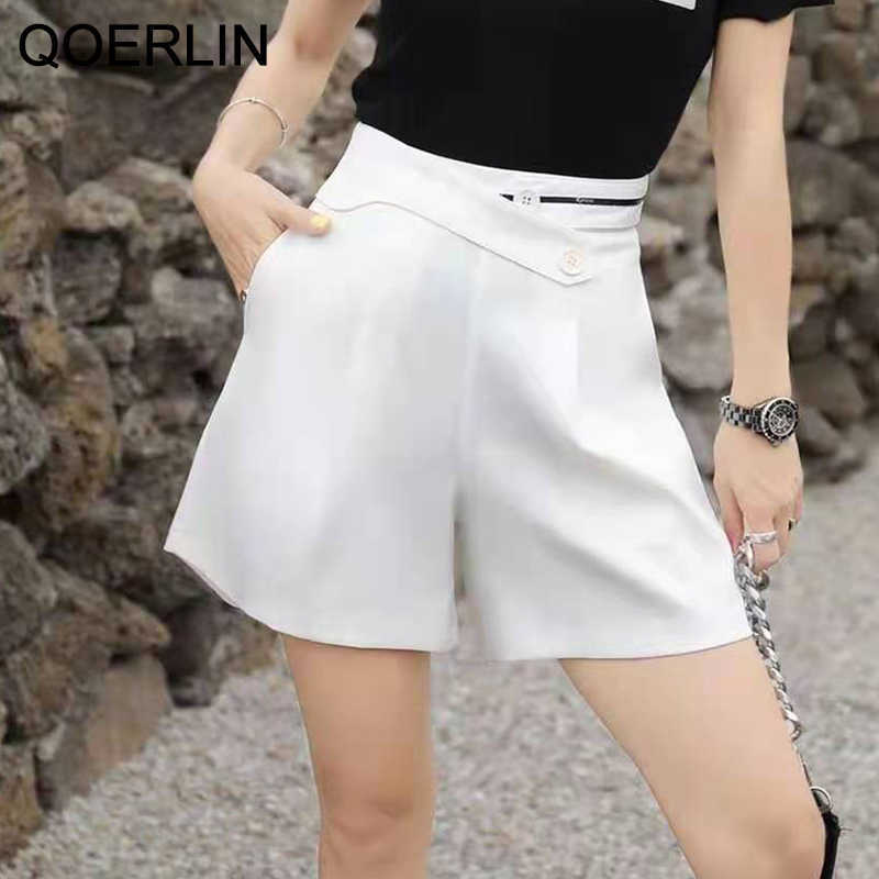 High Waist Shorts Women Plus Size Summer Korean Wide Leg Pants Black Casual Side Pocket Suits Short S-XL 210601