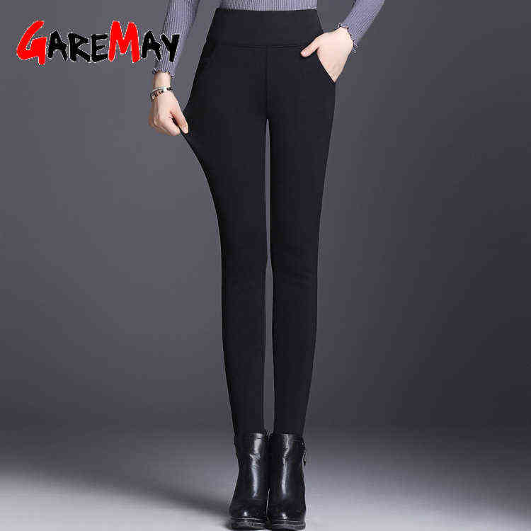 GareMay Women Winter Warm pants Velvet Thick Trousers High Waist Elastic Middle aged Mother Stretch Straight Pants Plus Size 5XL 211115