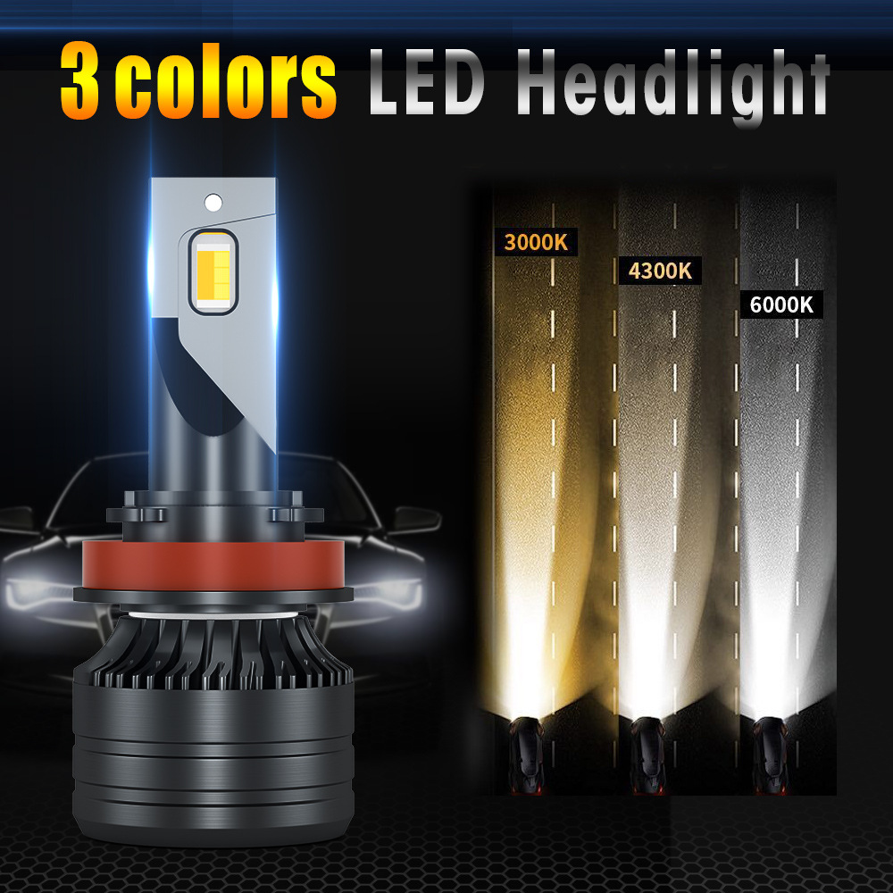 K9 Tri-color Car LED Light High and Low Beam Brittleness Headlight Color Changing Lamp H7 H4 Led Lighting 8000LM