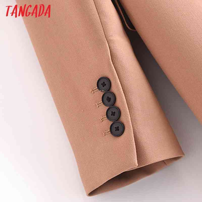 Women Elegant One Button Blazer Coat Vintage Notched Collar Pocket Fashion Female Chic Tops 3H270 210416