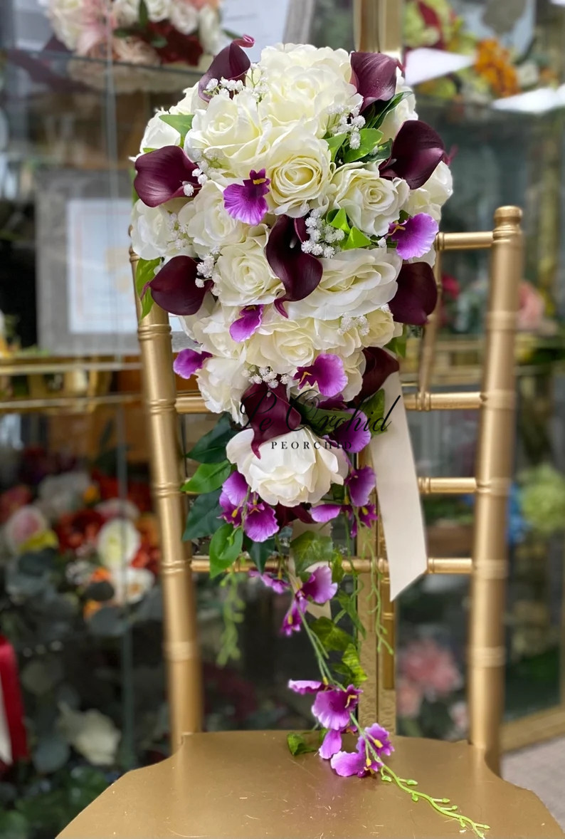 Wedding Flowers Collection Fake Calla Lily Lilies of the Valley Cascading Bridal Bouquet Waterfall Style Flores Para Casamento