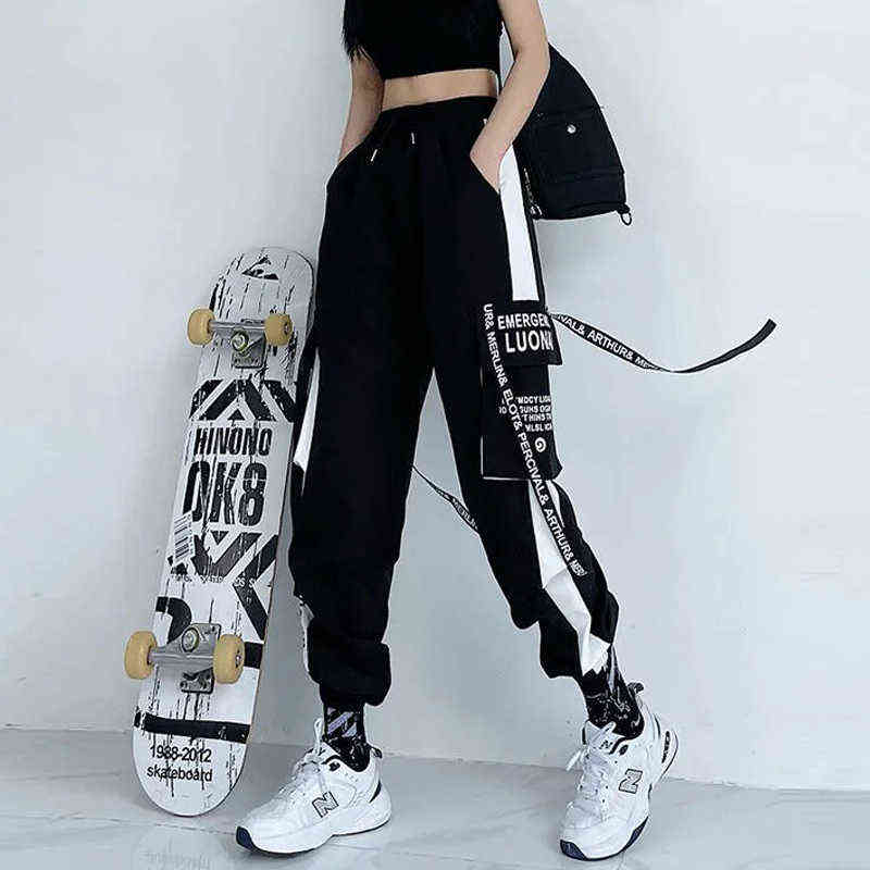 Women Cargo Pants High Waist Loose Sport Trousers Streetwear Clothing Plus Size Casual Pant Quality Elastic Bottom 211124