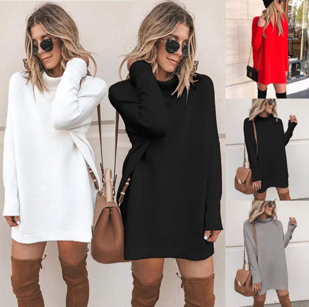Autumn And Winter Fashion Slim Fitting Crew Neck Long Sleeve Women's Knitting Dress Pullover Street Trend Sweeter Plus Size 210522