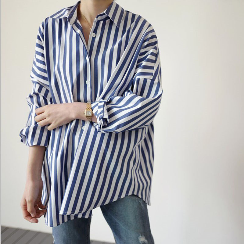 Korean Chic Striped Gentle Women Blouses Office Lady Feminine Tops Loose Elegant Stylish Full Sleeves Shirts 210421