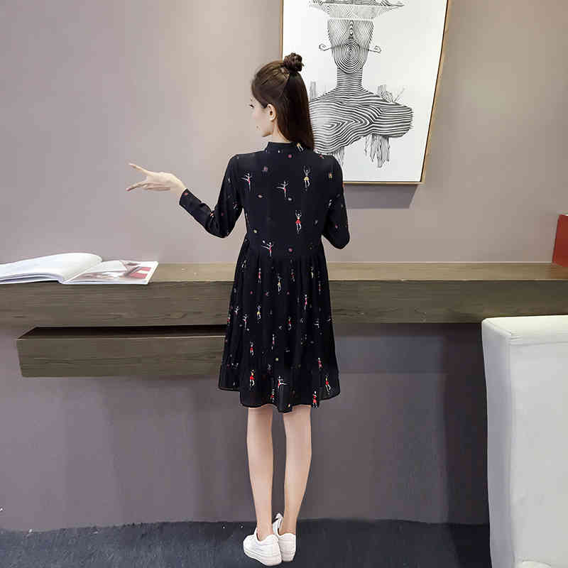 Spring Fashion Woman Long Sleeve Print Chiffon Dress Women Plus Size es Empire Button Pleated 2186 50 210518