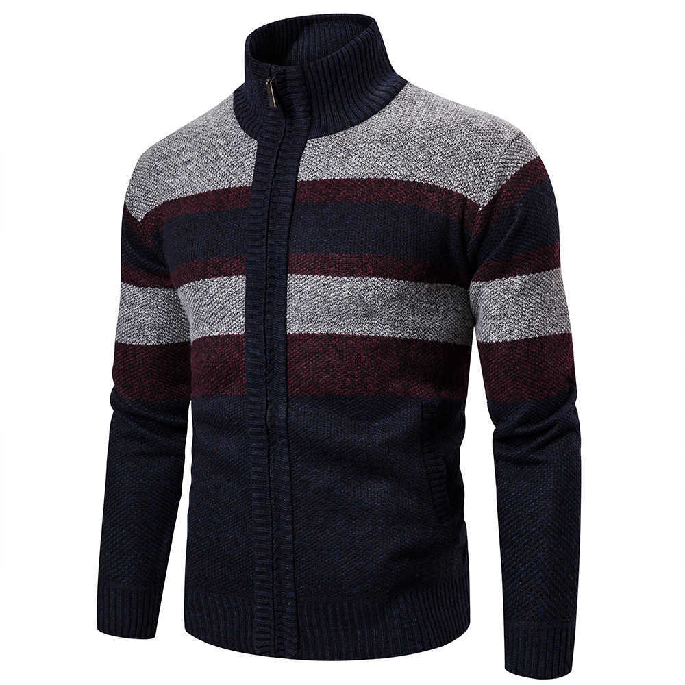 autumn Winter cardigan men striped knitted cardigan men's winter jacket coat zipper cardigan Warm Knitted Sweater 211008