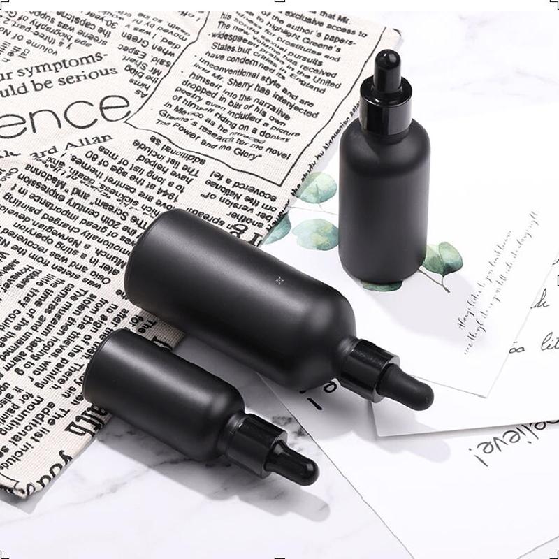 In Stock Matte Black 30ml 50ml 100ml Essential Oil Dropper Glass Bottles With Pipette For Cosmetic E Liquid Packaging Storage & Jars