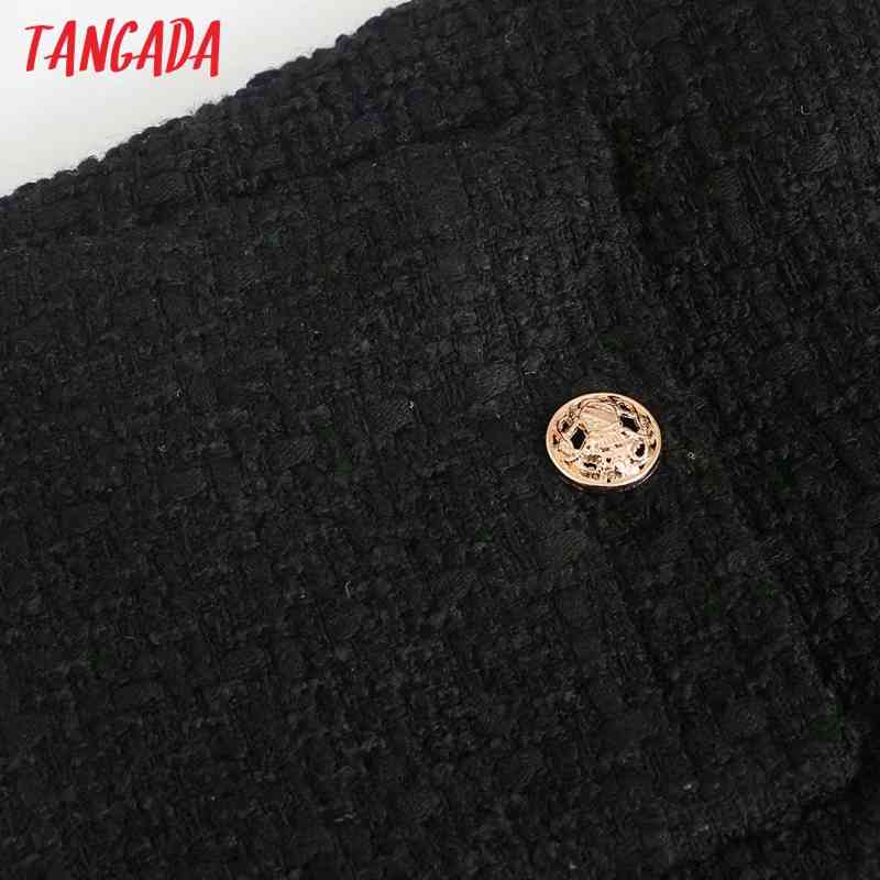 Women Fashion Black Tweed Vest Buttons Sleeveless Female Waistcoat Chic Tops 4M06 210416