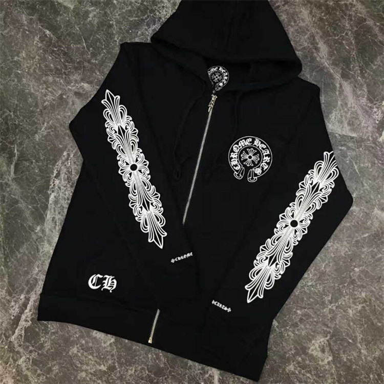 Chrome Trend Fashion Hearts Floral Trendy Arm Horseshoe Print Zipper Hoodie Men's and Women's Sweater Coats, Black 
Chrome Trend Fashion Hearts Floral Trendy Arm Horseshoe Print Zipper Hoodie Men's and Women's Sweater Coats, Black
