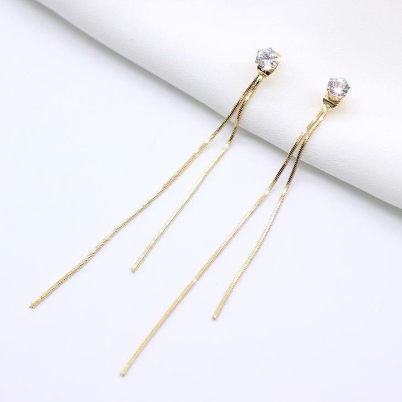 Long Crystal Tassel Gold Color Dangle Earrings for Women Wedding Drop Earing Fashion Jewelry Party Gifts