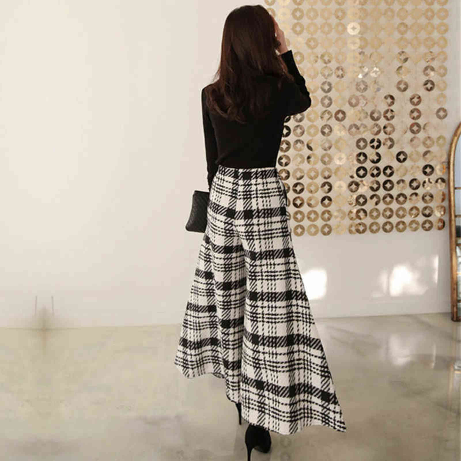 Slim Office Korean Plaid Pant High Waist Trousers Capris Fashion Women Casual Wide Leg Pants Female Autumn Winter 211124