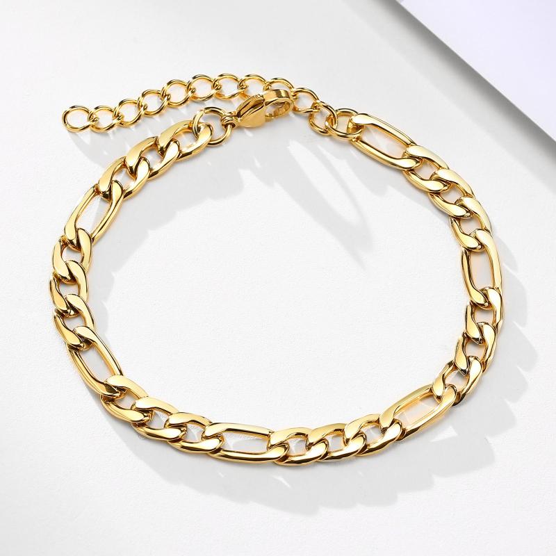 Link, Chain 7mm Figaro Bracelet, Dainty Men Link Bracelet,Stainless Steel Bracelets, Gold Color Bracelets,Unisex Jewelry