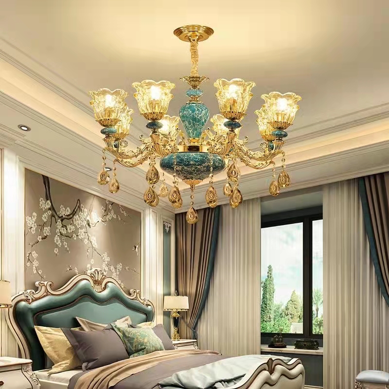Living Room Chandeliers Blue Lighting Modern Minimalist Dining Rooms Lamp French Ceramic Chandelier Bedroom Crystal Lights