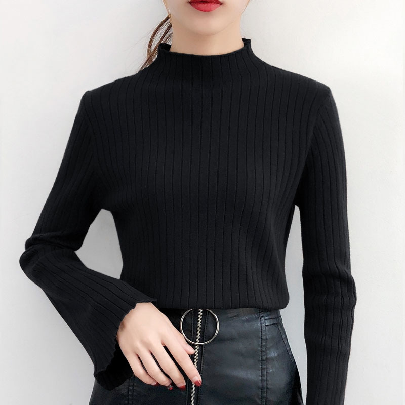 Women Sweater And Pullovers Fashion Sweaters Computer Knitted O-Neck Flare Sleeve Solid Winter Clothing 5219 50 210508