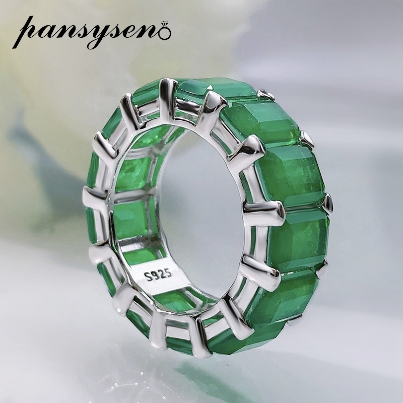 PANSYSEN Vintage Solid 925 Sterling Silver 5x7MM Emerald Gemstone Rings for Women Men High Quality Anniversary Ring Wholesale 220211
