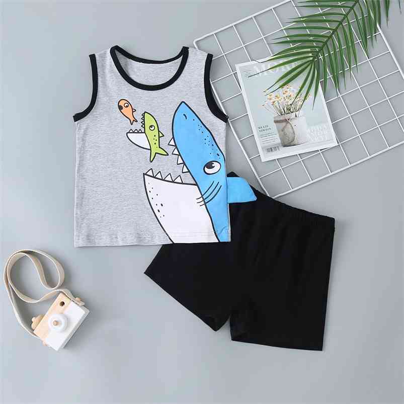 Summer Children Sets Casual Boys Cotton Sleeveless O Neck Print Cartoon Tops Black Solid Short Pants Clothes 2T-6T 210629, Gray
Summer Children Sets Casual Boys Cotton Sleeveless O Neck Print Cartoon Tops Black Solid Short Pants Clothes 2T-6T 210629, Gray