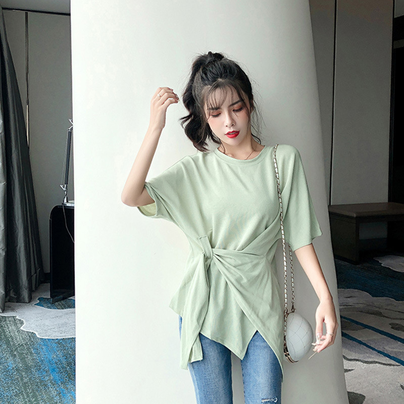 Irregular Hem Lace Up Solid Women's T-Shirt O-Neck Short Sleeve 80% Cotton Loose Casual Female Shirts Summer Fashion Tees 210518, White
Irregular Hem Lace Up Solid Women's T-Shirt O-Neck Short Sleeve 80% Cotton Loose Casual Female Shirts Summer Fashion Tees 210518, White