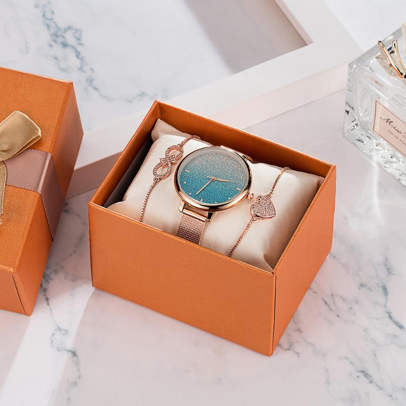 Wristwatches 2021Ipg Electroplated Quartz Watch Korean Version Of Starry Sky Gradient Fresh Blue Pink Rose Gold Bracelet Set Gift Box
Wristwatches 2021Ipg Electroplated Quartz Watch Korean Version Of Starry Sky Gradient Fresh Blue Pink Rose Gold Bracelet Set Gift Box