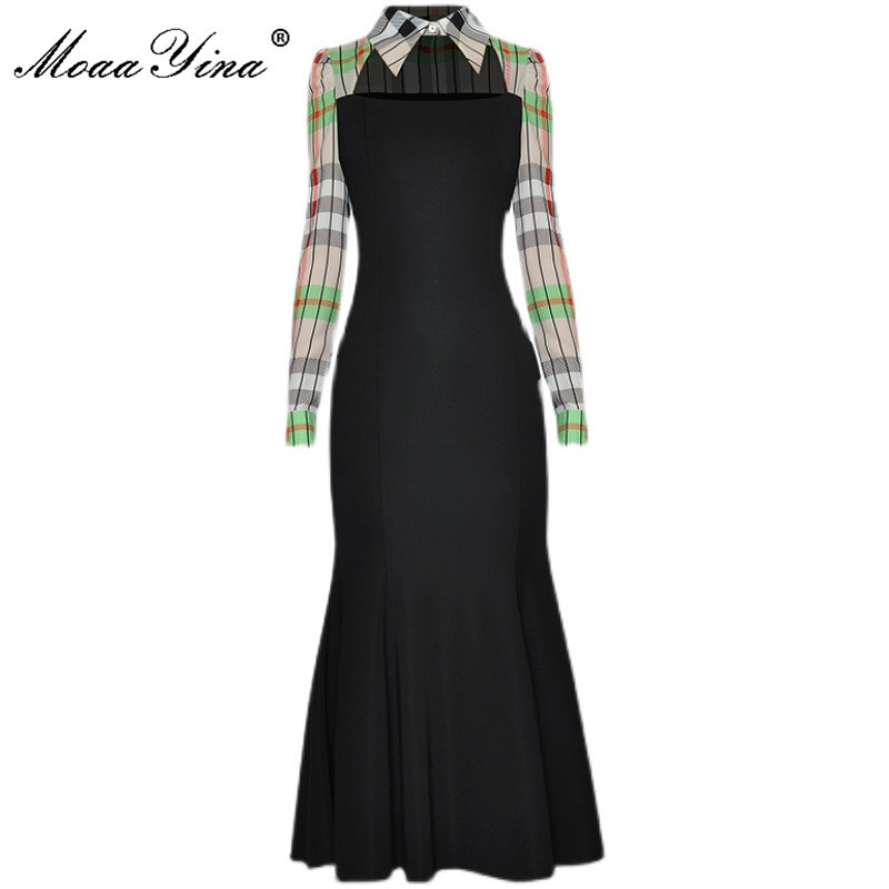 Summer Party Fashion Mermaid Dress Women Long sleeve Hollow out Plaid Print Patchwork Slim Midi Vestidos 210524, Black
Summer Party Fashion Mermaid Dress Women Long sleeve Hollow out Plaid Print Patchwork Slim Midi Vestidos 210524, Black