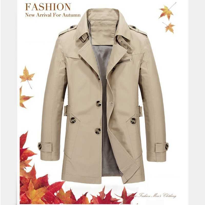 Spring Autumn Men's Business Long Jacket Casual Windbreaker Trench Coat Fashion Overcoat 210819