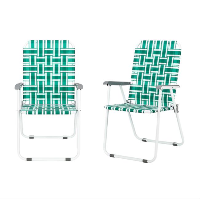 Garden Sets 2pcs Steel Tube PP Webbing Bearing 120kg Folding Beach Chair Light Green Strip