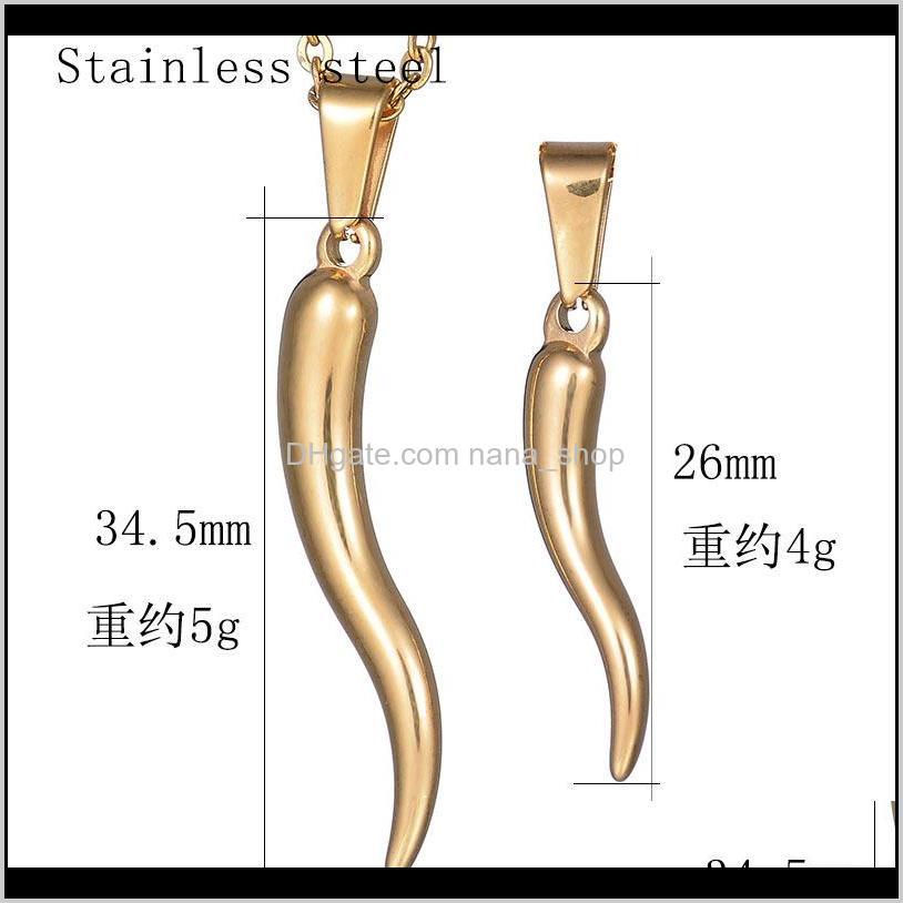 Pendant Necklaces Italian Horn Necklace Stainless Steel For Women Men Gold Color 50Cm Nxdar Fb2Ti