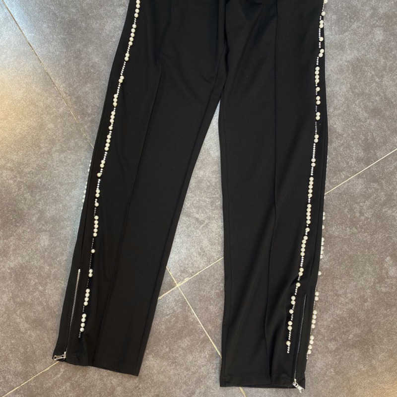 DEAT Women Black Beaded Personality Wild Straight Pants Arrivals Temperament Fashion Spring Summer 11D738 210709