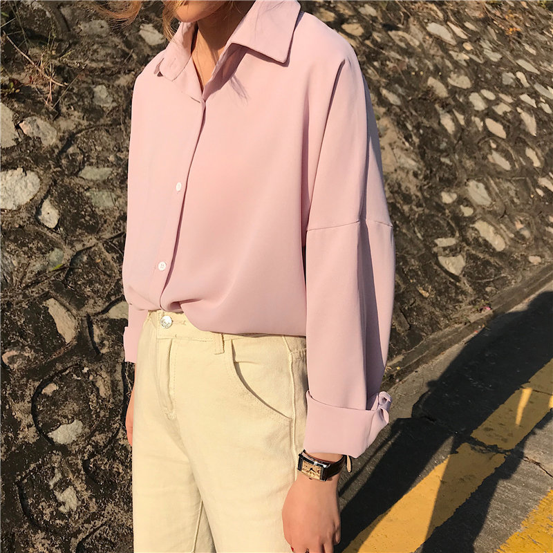 All-Match Solid Chic Casual Stylish Basic Gentle Loose Office Lady Vintage Shirts Full Sleeves High Quality Women 210421