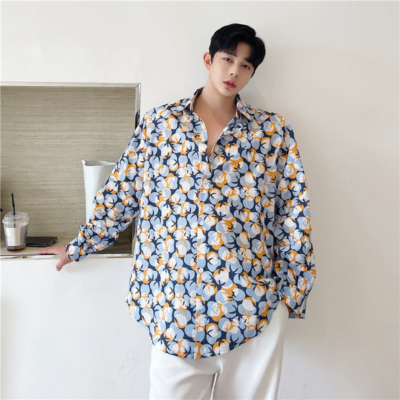 IEFB Korean Trend Embossed Fabric Loose Print Vintage Logn Sleeve Shirt Men's Casual Sunscreen Tops Loose Big Size Cloth 9Y7397 210524