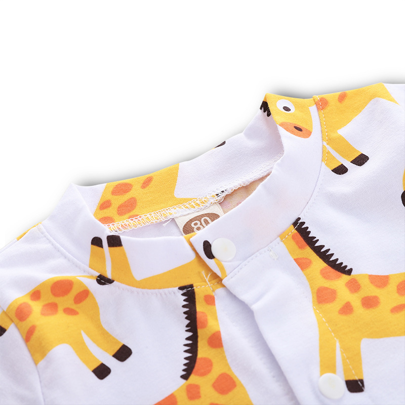 Newbrown Baby Clothes Rompers Spring Autumn Infant Jumpsuits Cartoon Giraffe Print Long Sleeve Jumpsuit With Buckles Kids Clothing