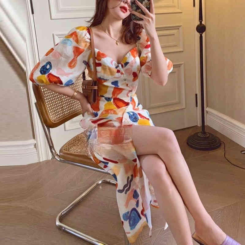 Summer Patchwork Vintage Dress Women Elegant Sweet Casual French Split Sexy Maxi Puff Sleeve Chic Party 210519, Short print dress
Summer Patchwork Vintage Dress Women Elegant Sweet Casual French Split Sexy Maxi Puff Sleeve Chic Party 210519, Short print dress