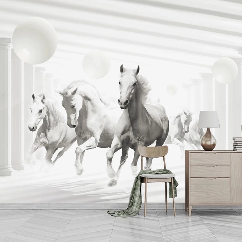 Custom Wallpaper 3D Stereo Space Expansion White Horse Living Room TV Sofa Bedroom Home Decor Mural Waterproof
